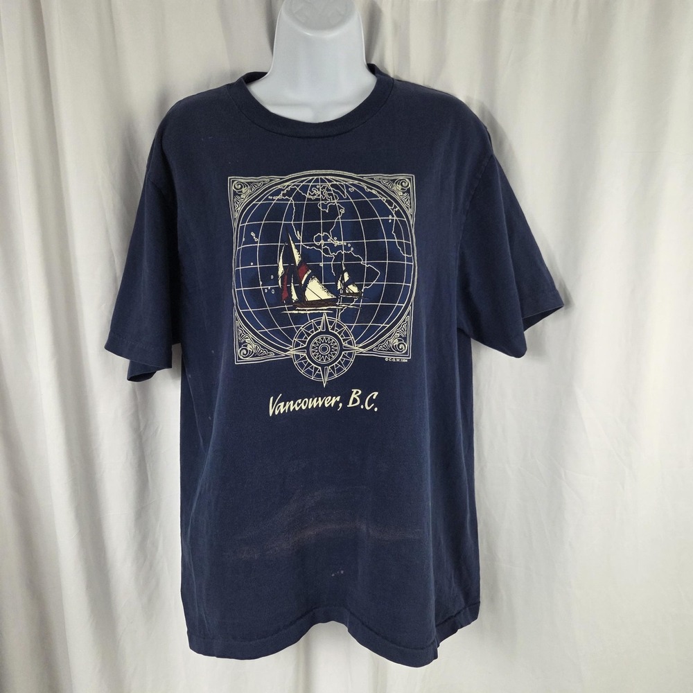 Actionwear Shirt Mens Medium Blue Vintage Vancouver BC Sailboat Graphic Tee Top